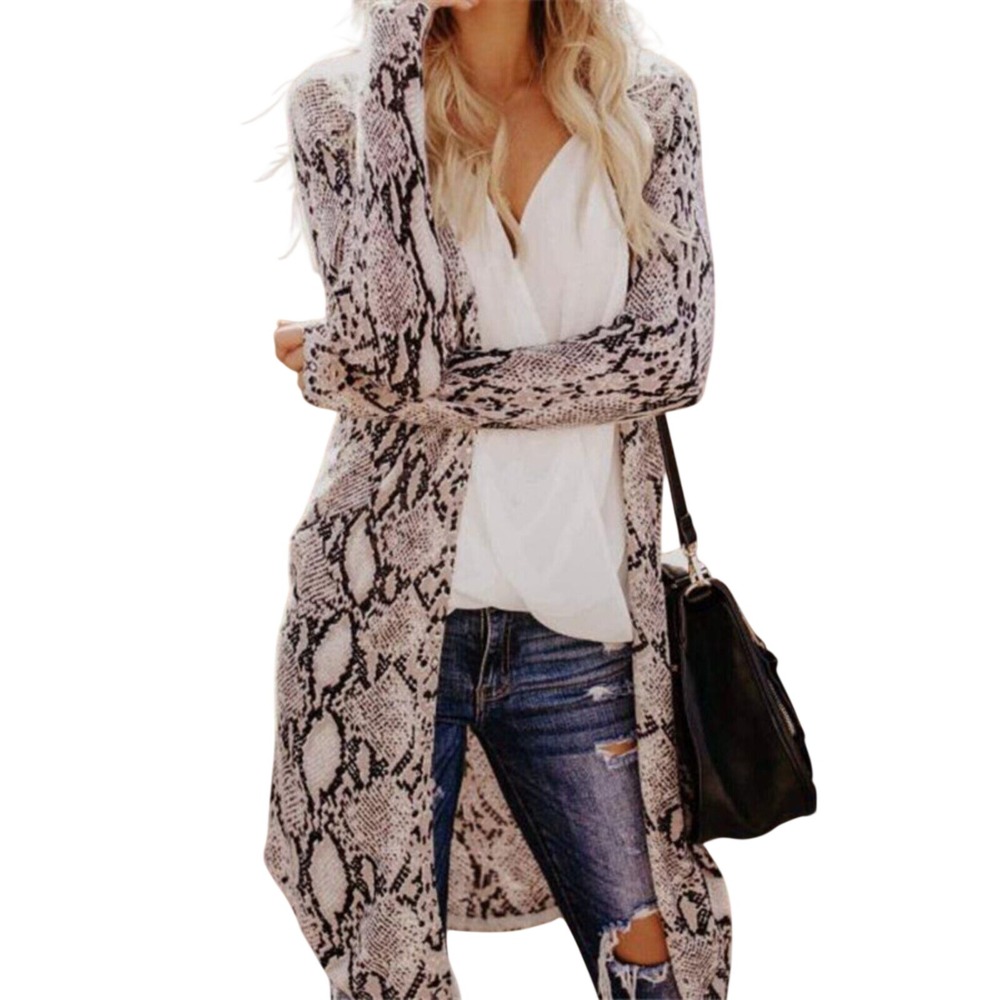Daytrip Women's M Gray Snakeskin Print Long Cardigan Slit side Lightweight